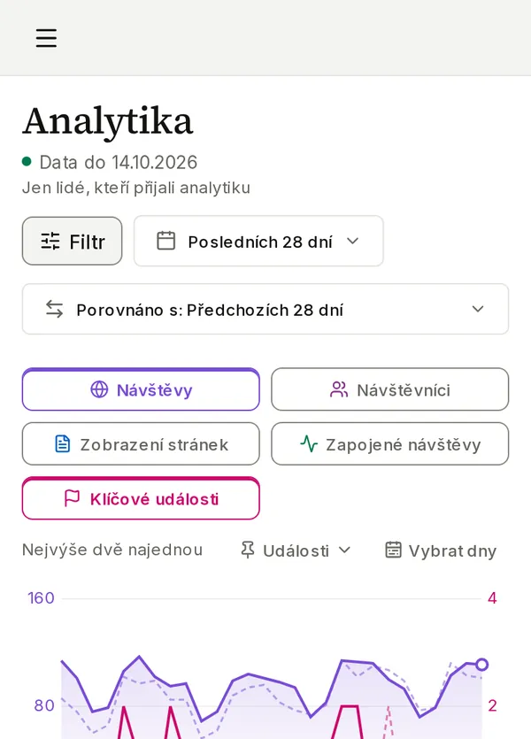 Vidíte návštěvy, hledání a stránky v Googlu.